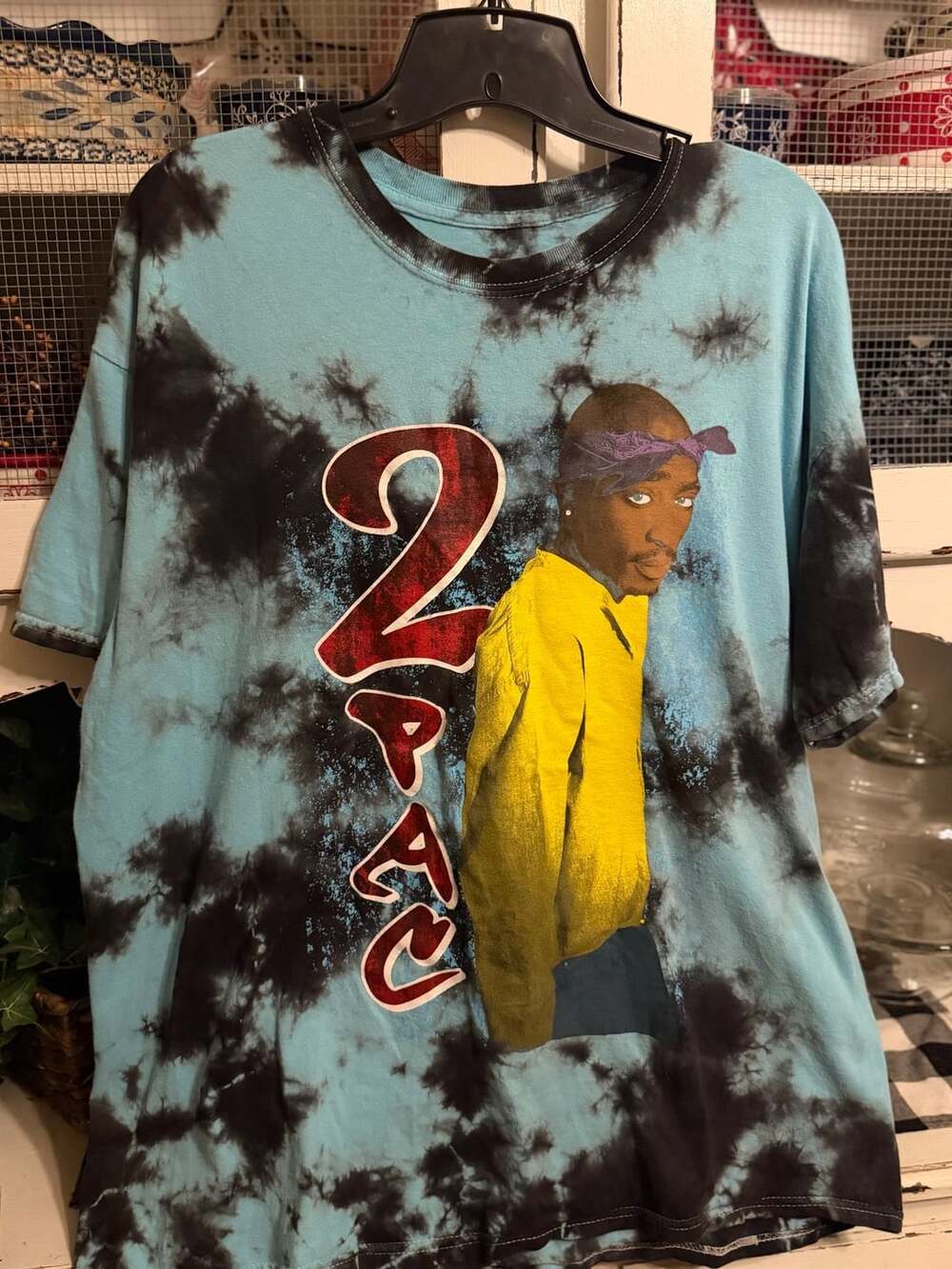 2Pac Tupac Shakur Graphic T-Shirt Blue and Black Tie-Dye